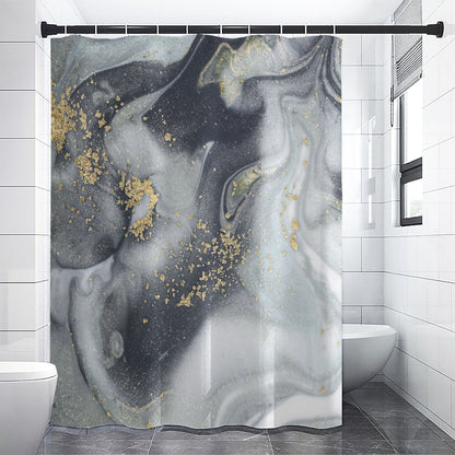 Grey Gold Liquid Marble Print Shower Curtain