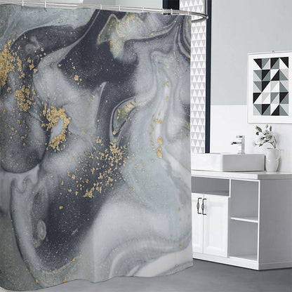 Grey Gold Liquid Marble Print Shower Curtain