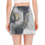 Grey Gold Liquid Marble Print Side Slit Mini Skirt