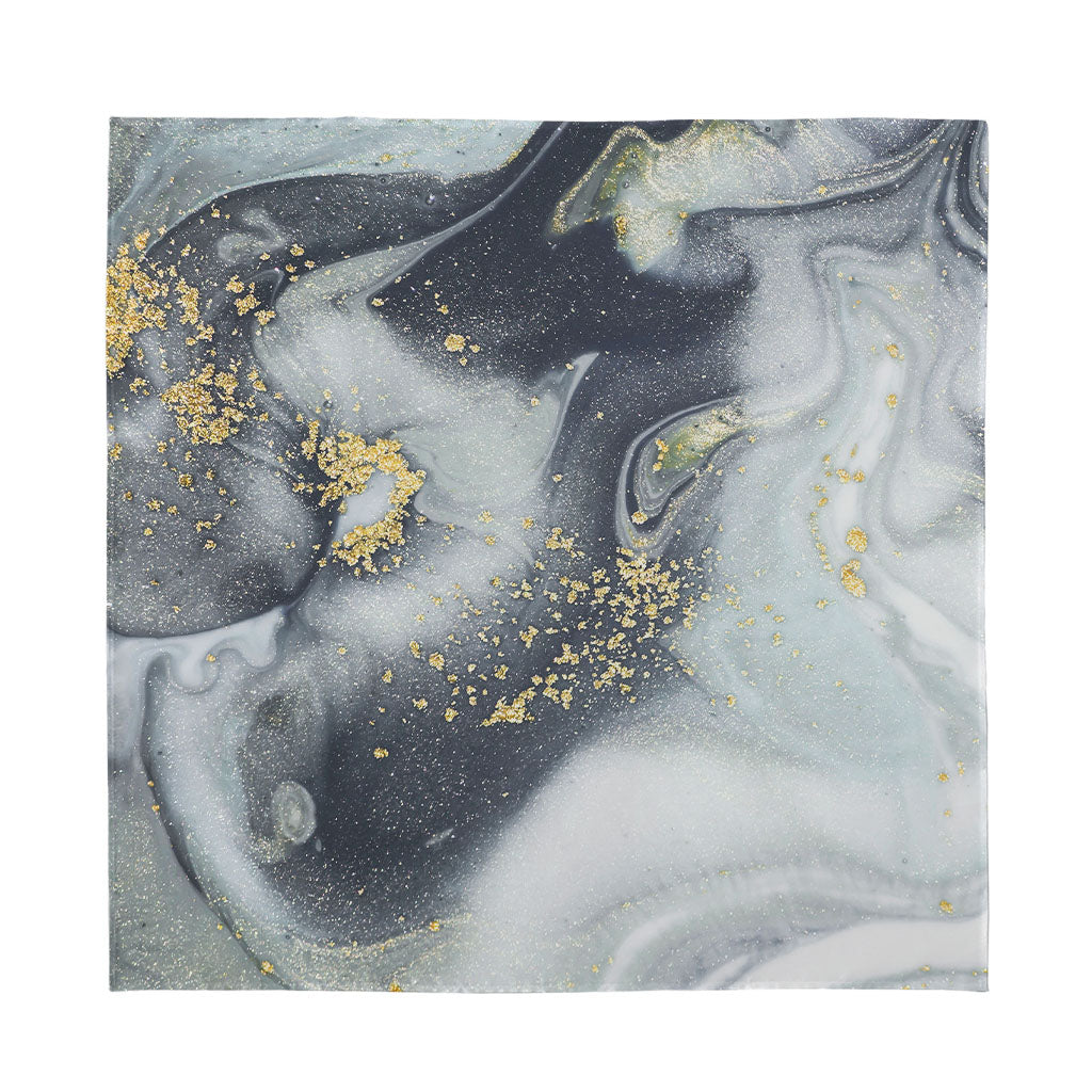 Grey Gold Liquid Marble Print Silk Bandana