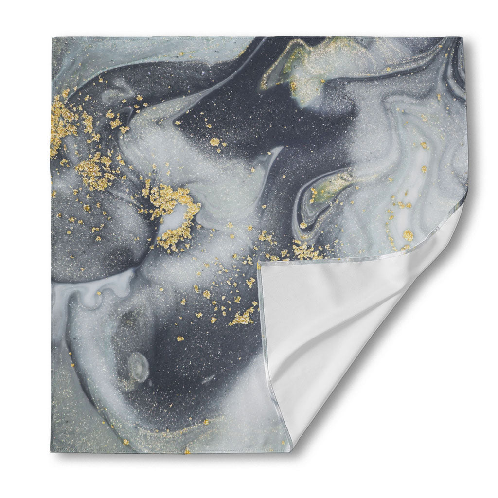 Grey Gold Liquid Marble Print Silk Bandana