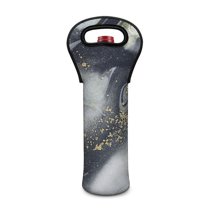Grey Gold Liquid Marble Print Single Neoprene Wine Tote