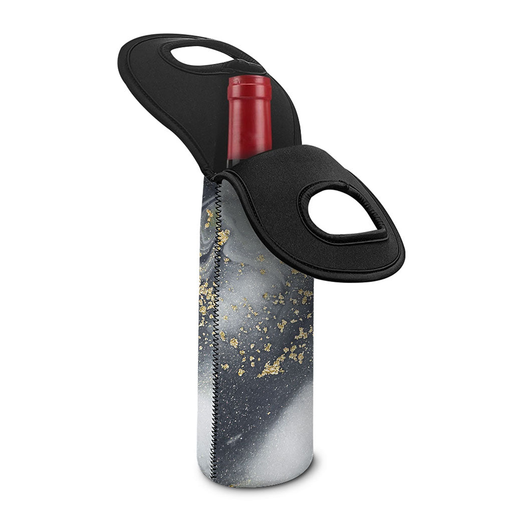 Grey Gold Liquid Marble Print Single Neoprene Wine Tote