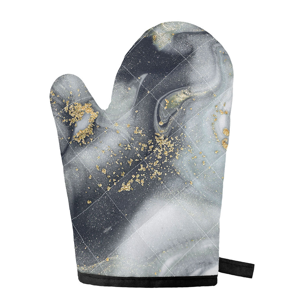 Grey Gold Liquid Marble Print Single Oven Mitt