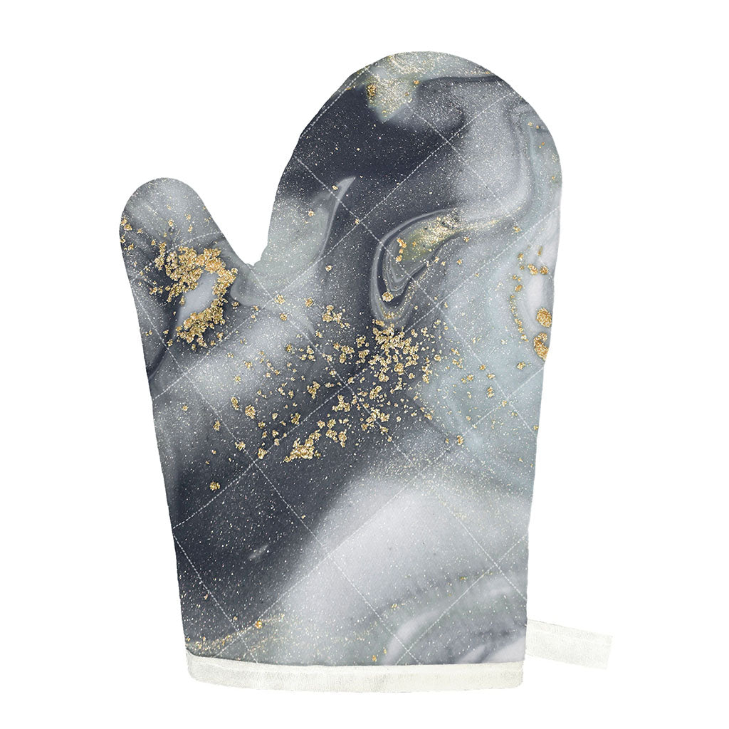 Grey Gold Liquid Marble Print Single Oven Mitt