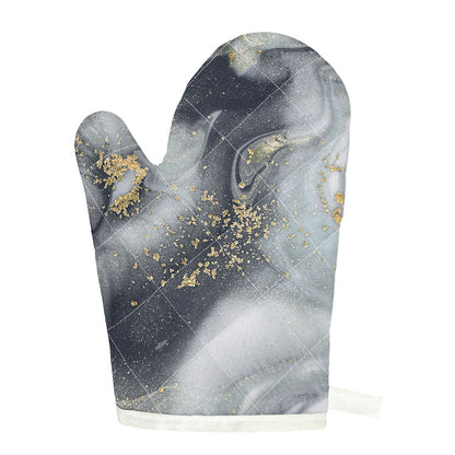 Grey Gold Liquid Marble Print Single Oven Mitt