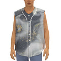 Grey Gold Liquid Marble Print Sleeveless Baseball Jersey