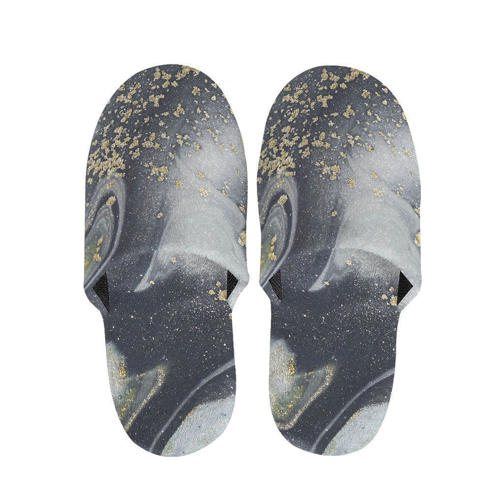 Grey Gold Liquid Marble Print Slippers