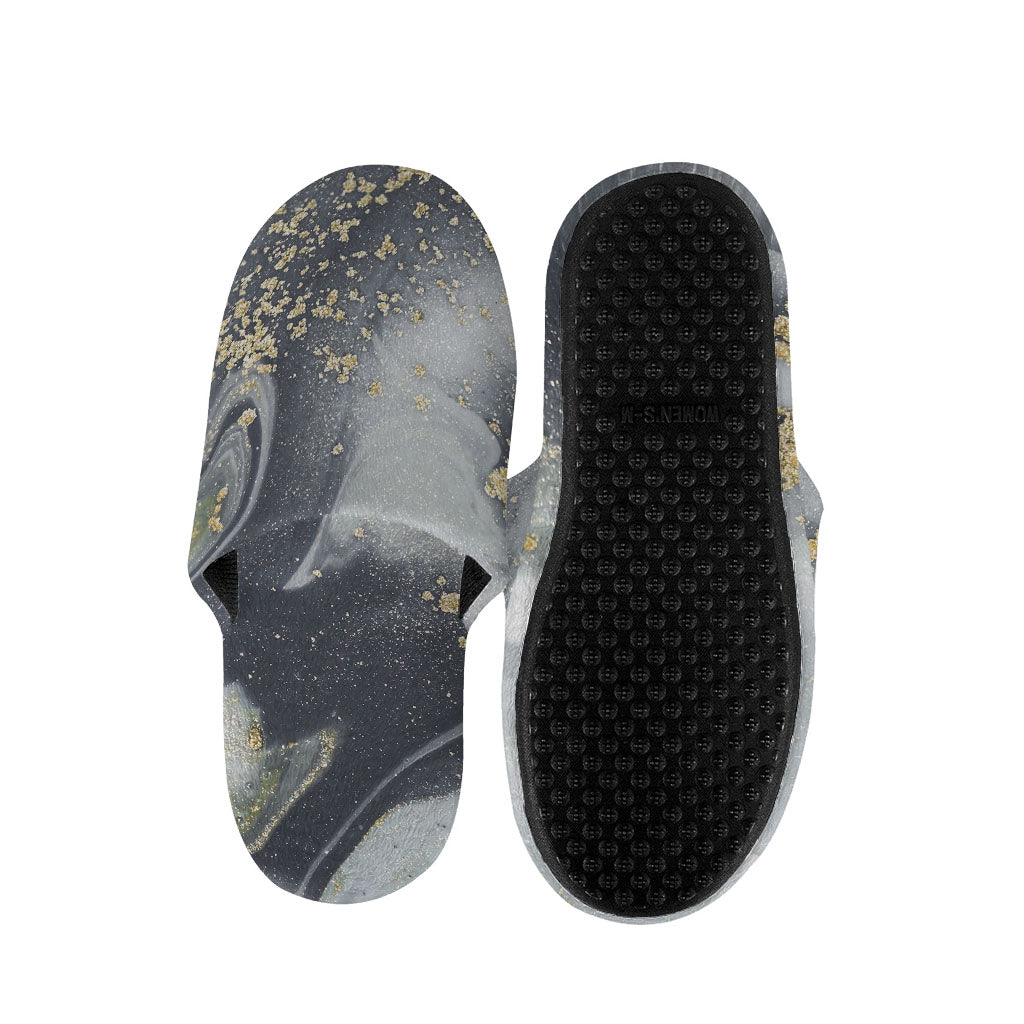 Grey Gold Liquid Marble Print Slippers