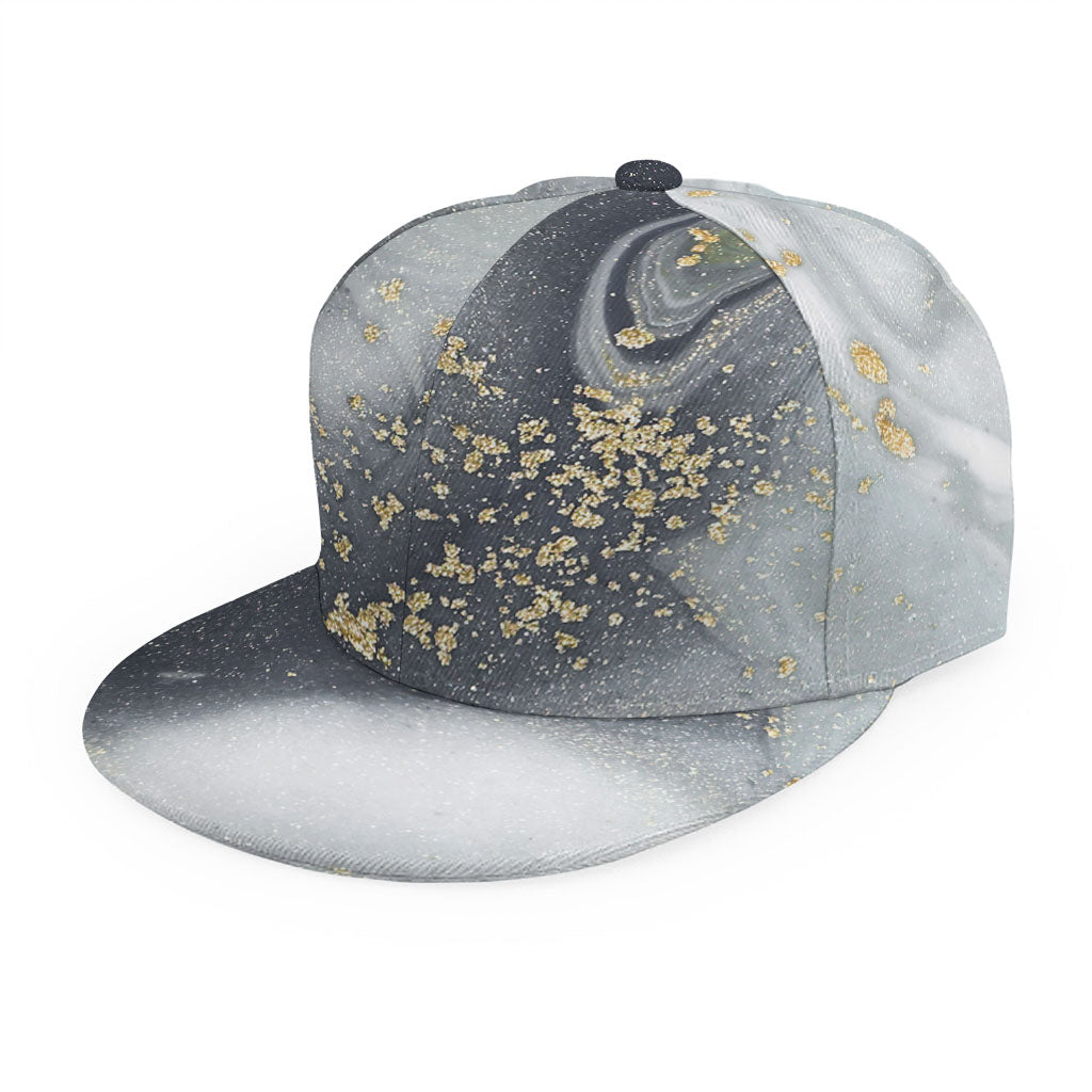 Grey Gold Liquid Marble Print Snapback Cap