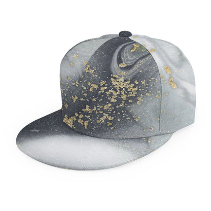 Grey Gold Liquid Marble Print Snapback Cap