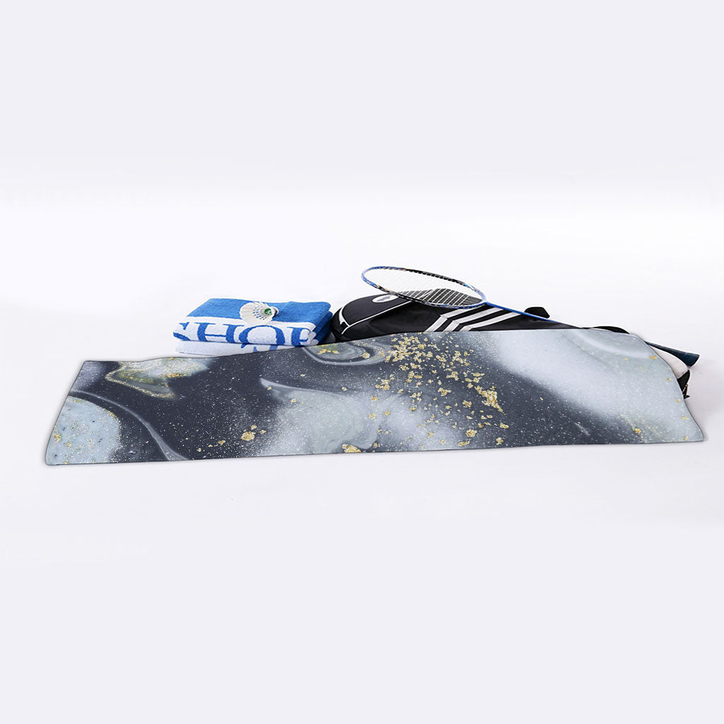 Grey Gold Liquid Marble Print Sports Towel