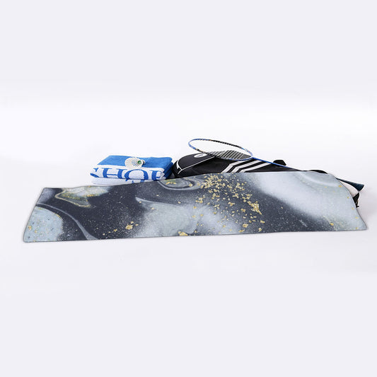 Grey Gold Liquid Marble Print Sports Towel