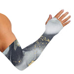 Grey Gold Liquid Marble Print Sun Protection Arm Sleeves