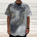 Grey Gold Liquid Marble Print Textured Short Sleeve Shirt