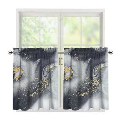 Grey Gold Liquid Marble Print Tier Curtains