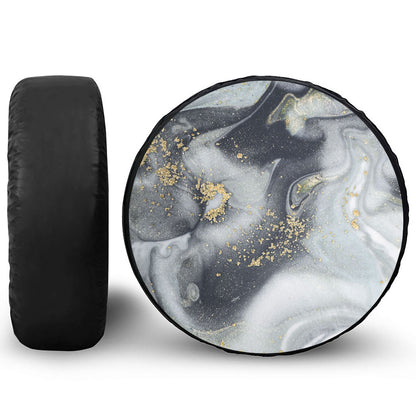 Grey Gold Liquid Marble Print Tire Cover