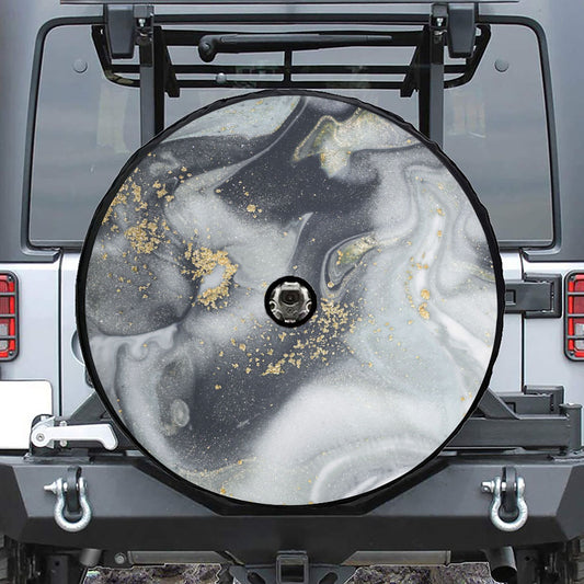 Grey Gold Liquid Marble Print Tire Cover With Camera Hole