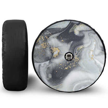 Grey Gold Liquid Marble Print Tire Cover With Camera Hole