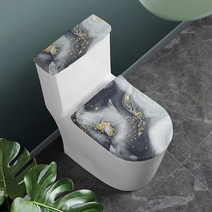 Grey Gold Liquid Marble Print Toilet Lid And Tank Cover Set