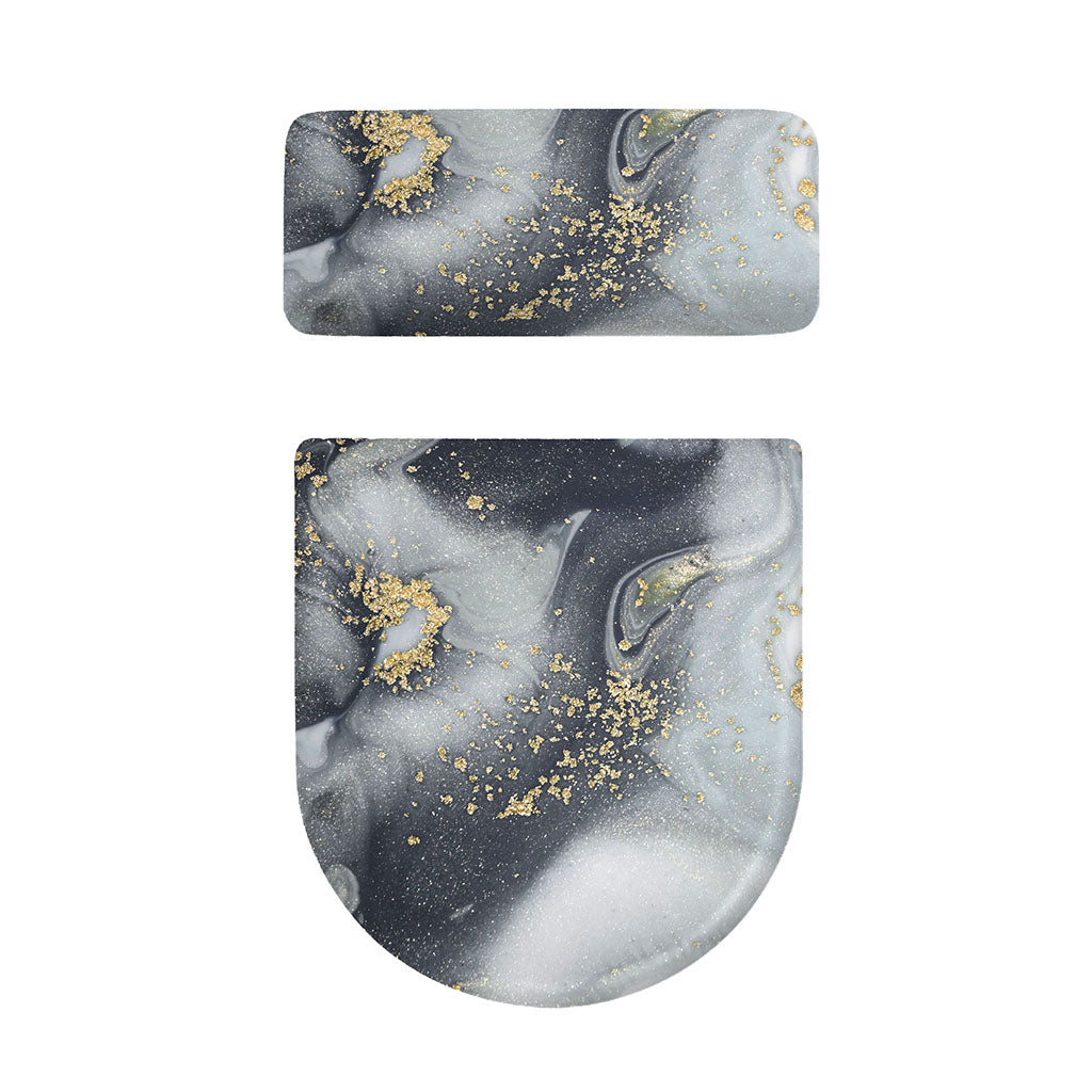 Grey Gold Liquid Marble Print Toilet Lid And Tank Cover Set