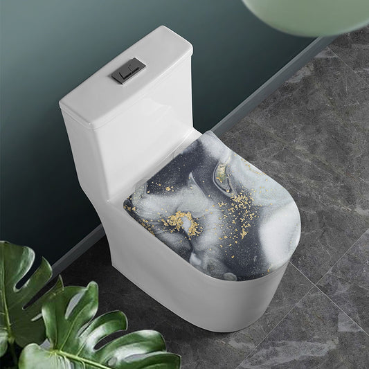 Grey Gold Liquid Marble Print Toilet Lid Cover