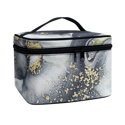 Grey Gold Liquid Marble Print Travel Makeup Bag