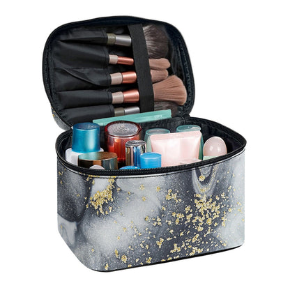 Grey Gold Liquid Marble Print Travel Makeup Bag