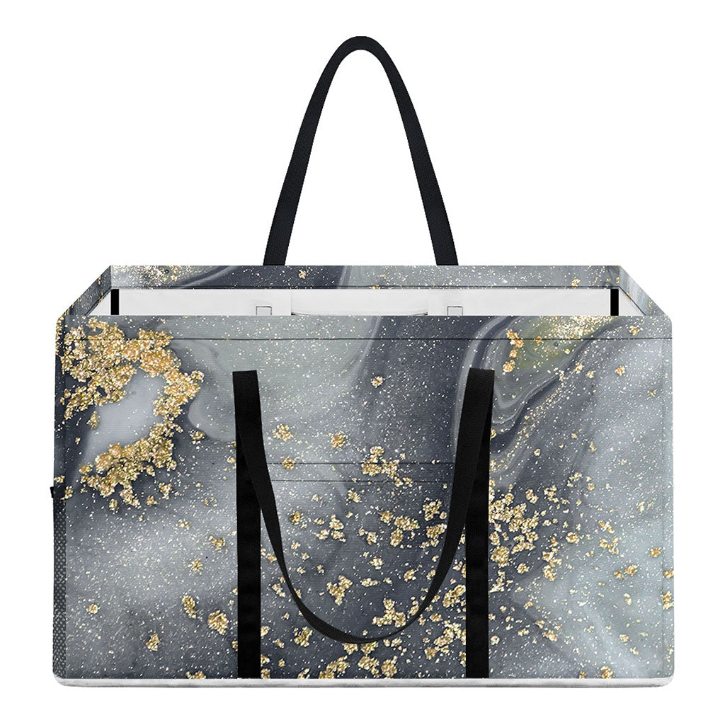 Grey Gold Liquid Marble Print Utility Tote Bag