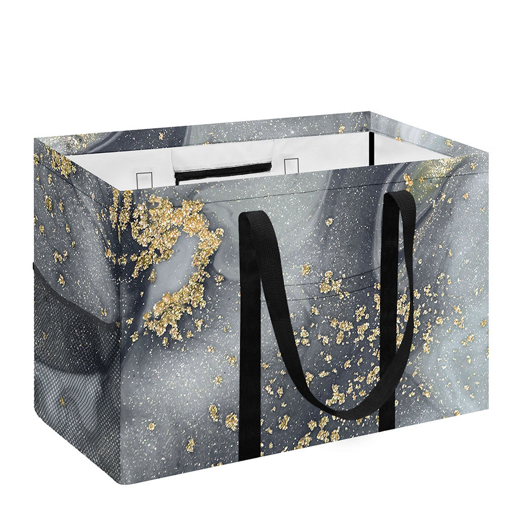 Grey Gold Liquid Marble Print Utility Tote Bag