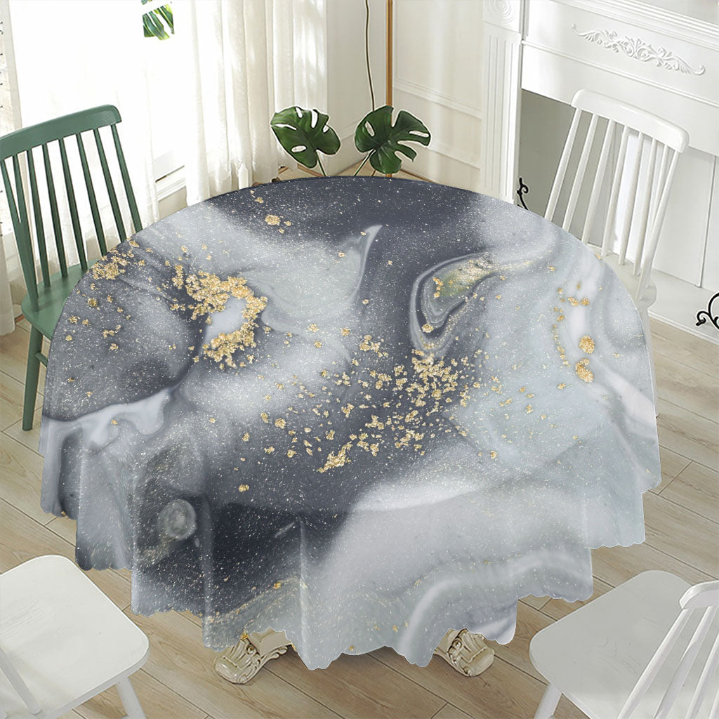 Grey Gold Liquid Marble Print Waterproof Round Tablecloth