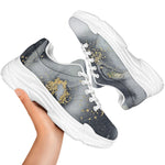 Grey Gold Liquid Marble Print White Chunky Shoes
