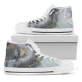 Grey Gold Liquid Marble Print White High Top Sneakers