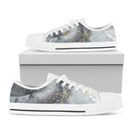 Grey Gold Liquid Marble Print White Low Top Sneakers