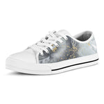 Grey Gold Liquid Marble Print White Low Top Sneakers