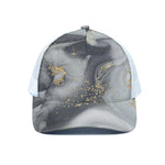 Grey Gold Liquid Marble Print White Mesh Trucker Cap