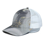 Grey Gold Liquid Marble Print White Mesh Trucker Cap