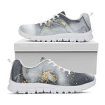 Grey Gold Liquid Marble Print White Running Shoes