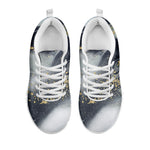 Grey Gold Liquid Marble Print White Running Shoes