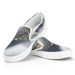 Grey Gold Liquid Marble Print White Slip On Sneakers