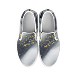 Grey Gold Liquid Marble Print White Slip On Sneakers