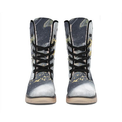 Grey Gold Liquid Marble Print Winter Boots