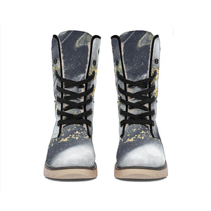 Grey Gold Liquid Marble Print Winter Boots