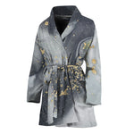 Grey Gold Liquid Marble Print Women's Bathrobe