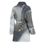 Grey Gold Liquid Marble Print Women's Bathrobe