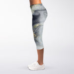 Grey Gold Liquid Marble Print Women's Capri Leggings
