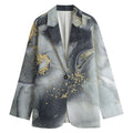 Grey Gold Liquid Marble Print Women's Cotton Blazer