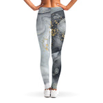 Grey Gold Liquid Marble Print Women's Leggings