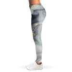 Grey Gold Liquid Marble Print Women's Leggings