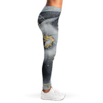 Grey Gold Liquid Marble Print Women's Leggings